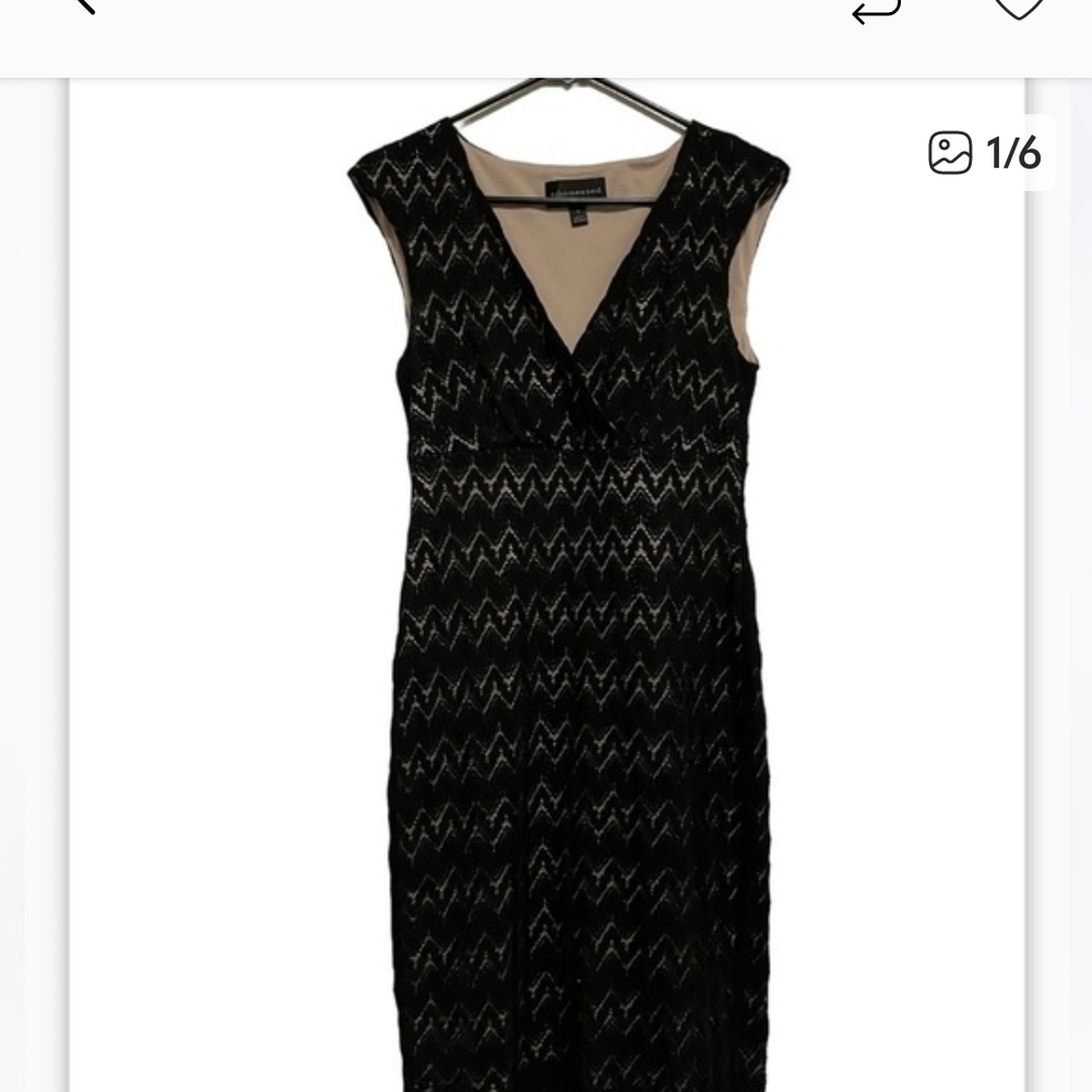 Connected Apparel Black and Cream Chevron Midi Dress